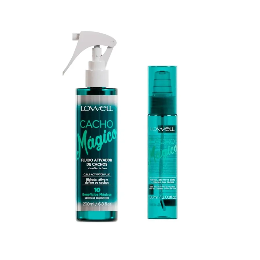 Kit Cacho Mágico Funcional Magic Oil 60ml + Fluido Lowell - Ativador de Cachos com Óleo de Coco 200ml