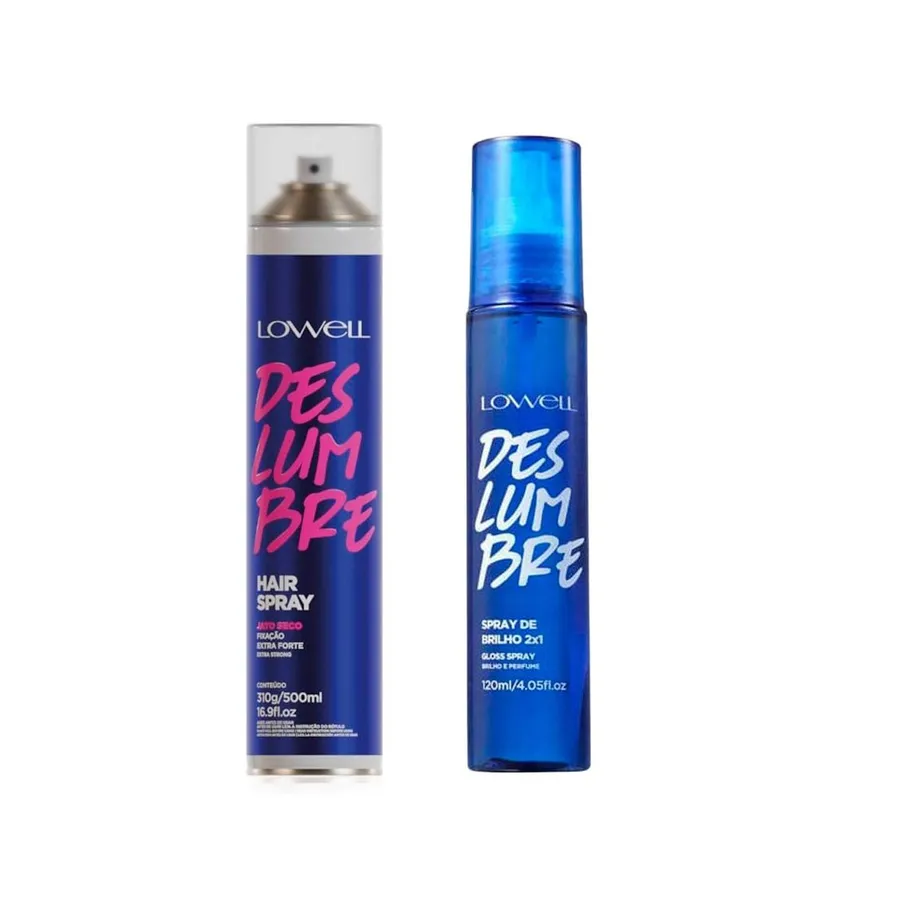 Kit Hair Spray Fixador Extra Forte + Spray de Brilho Lowell para Cabelos Lindos