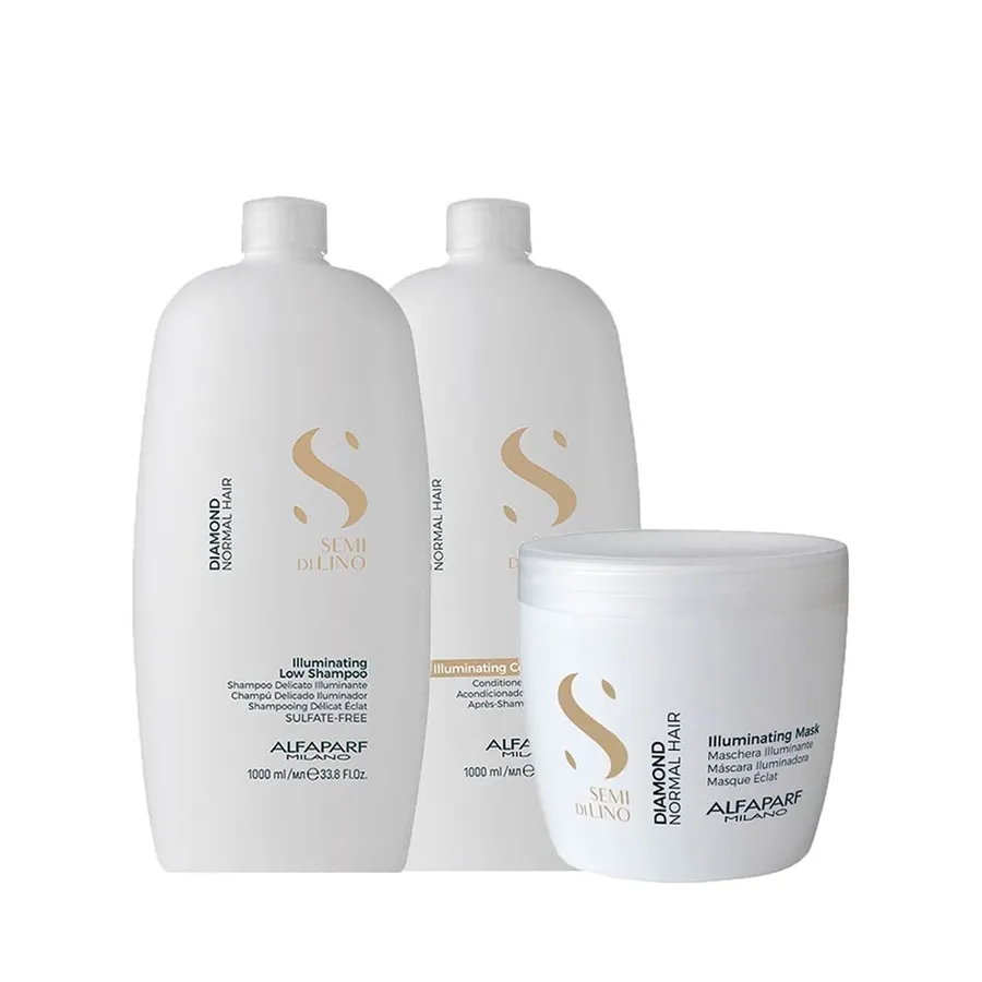 Kit Alfaparf Milano Professional Semi Di Lino Diamond - Shampoo 1000ml + Condicionador 1000ml + Máscara 500ml