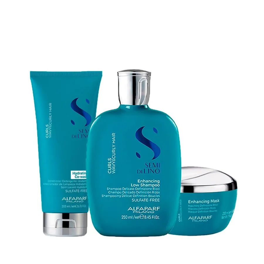 Kit Alfaparf Milano Professional Semi Di Lino Curls - Shampoo 250ml + Condicionador Co- Wash 200ml + Máscara