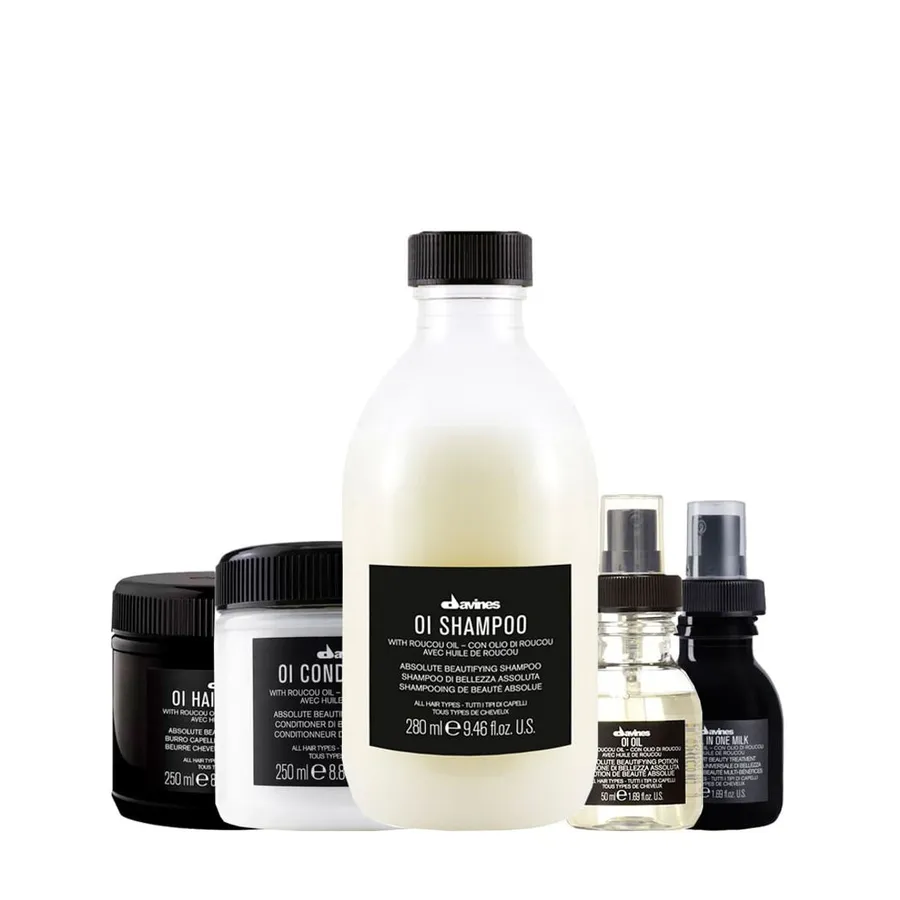 Kit Davines Oi - Shampoo 280ml + Condicionador 250ml + Máscara de Nutrição 250ml + Óleo 50ml + Leave-In