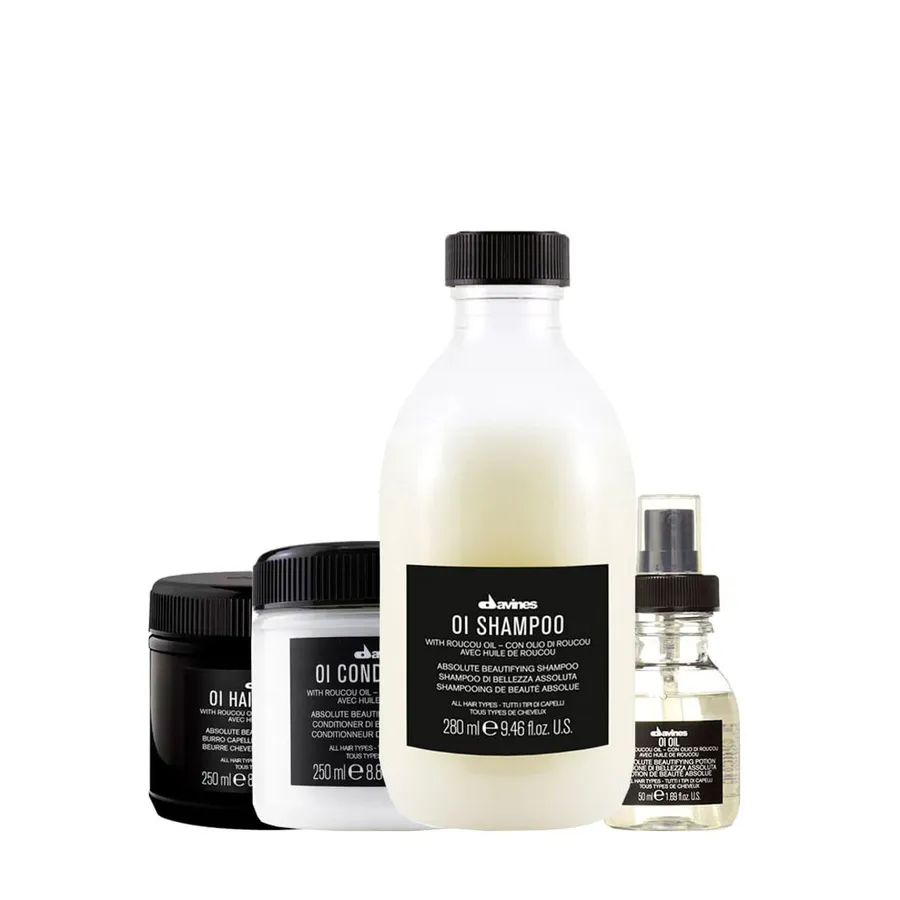 Kit Davines Oi - Shampoo 280ml + Condicionador 250ml + Máscara de Nutrição 250ml + Óleo