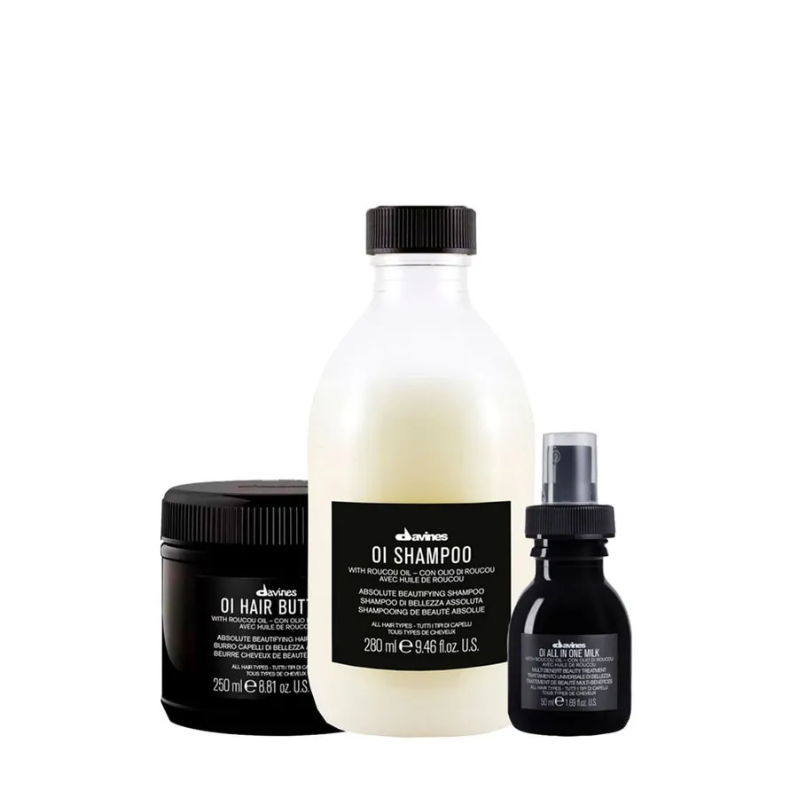 Kit Davines Oi - Shampoo 280ml + Máscara de Nutrição 250ml + Leave-In