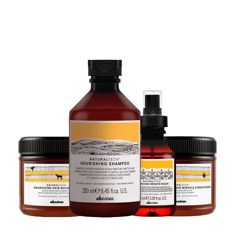 Kit Davines Naturaltech Nourishing - Shampoo 250ml + Condicionador 250ml + Máscara Building Pak 250ml + Fluido 100ml