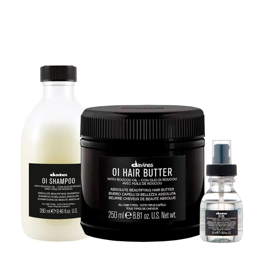 Kit Davines Oi Shampoo 280ml + Máscara 250ml + Óleo