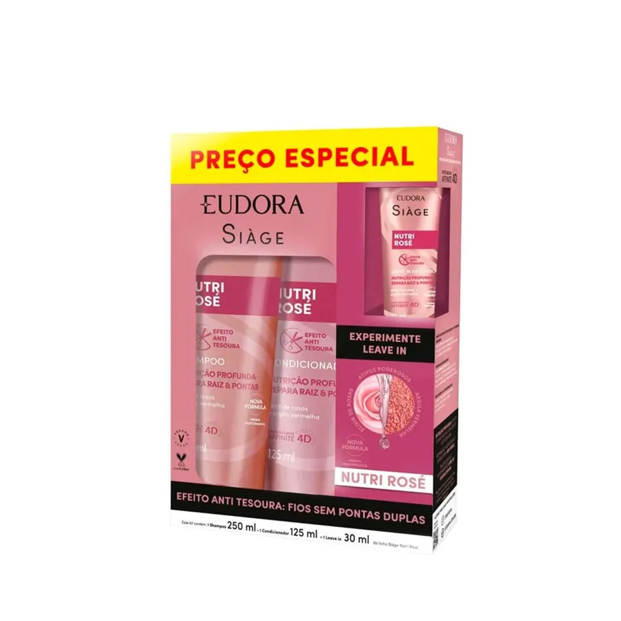 Eudora Siàge Kit Siàge Eudora Nutri Rosé Shampoo 250ml + Condicionador 125ml + Leave-In 30ml
