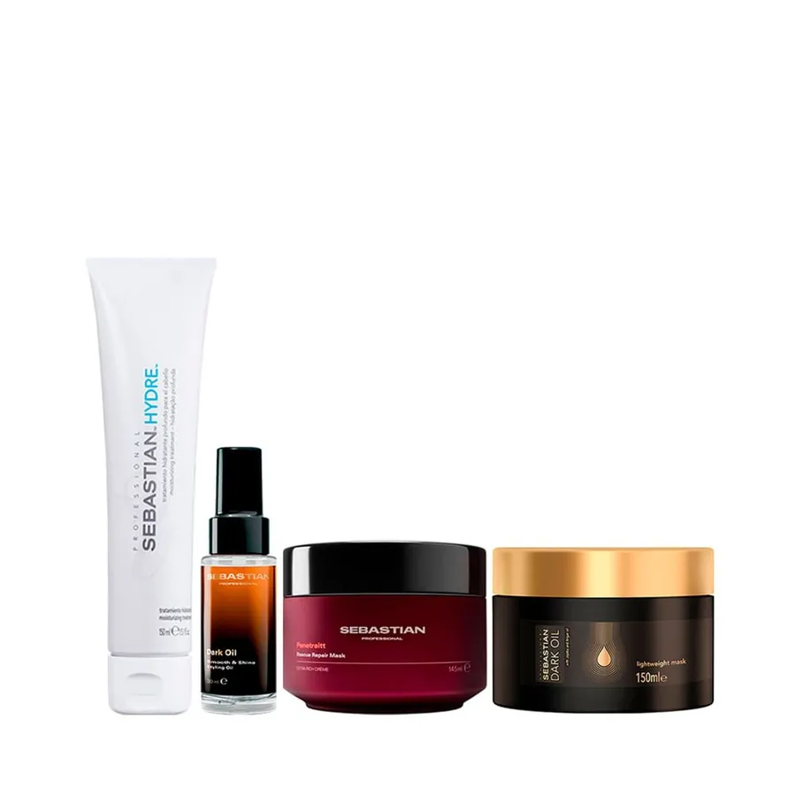 Kit Sebastian Professional Máscara Dark Oil 150ml + Máscara Penetraitt 150ml + Máscara Hydre 150ml + Óleo Dark Oil 30ml