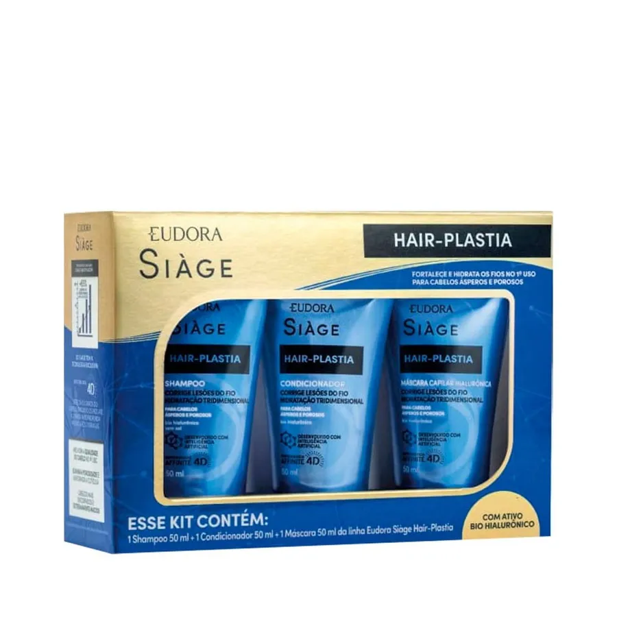 Kit Eudora Siàge Hair Plastia Shampoo 50ml + Condicionador 50ml + Máscara