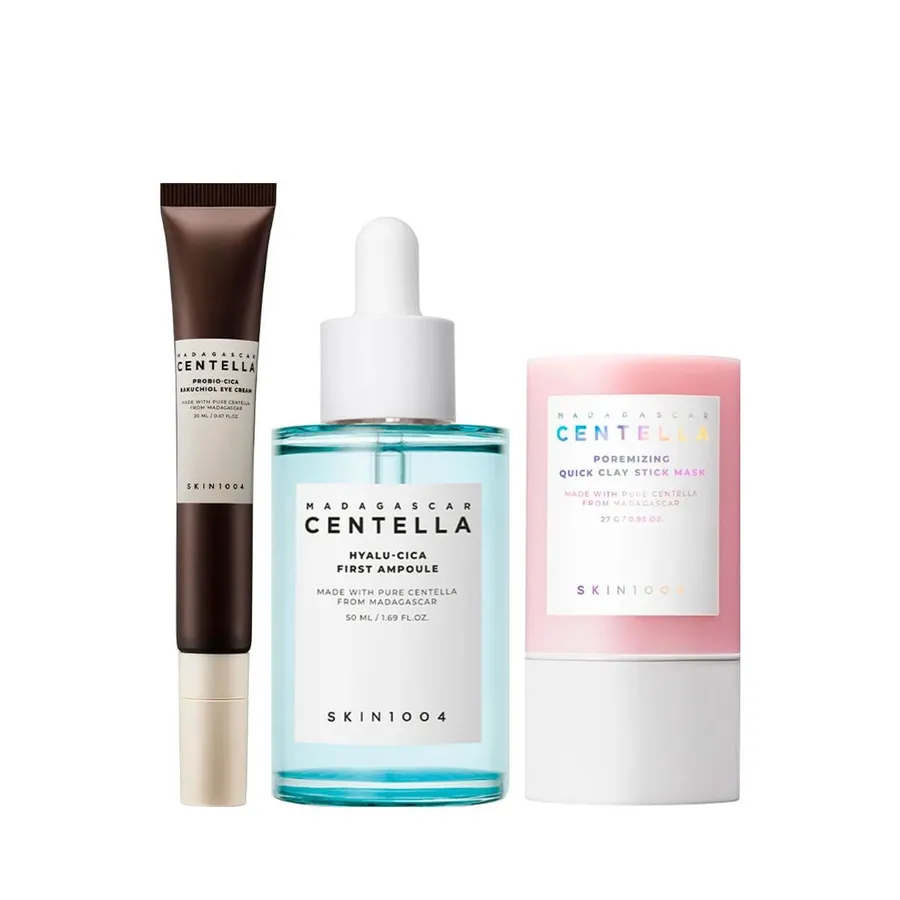 Kit Skin1004 Centella Máscara Facial 27g + Sérum Facial 50ml + Creme para Área dos Olhos 20ml