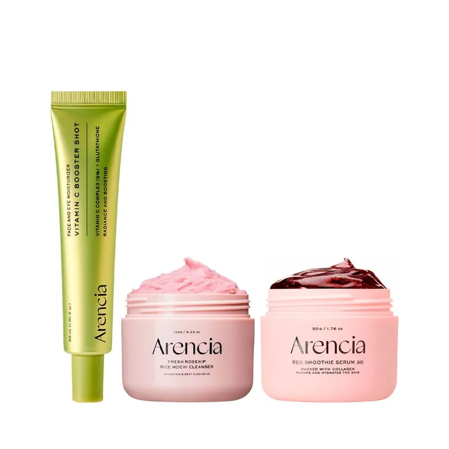 Kit Arencia Trio Facial - Máscara de Limpeza Rice Mochi Rosehip 120g + Sérum Fresh Red Smoothies 30 50g + Sérum Booster Shot Vitamin C 30ml