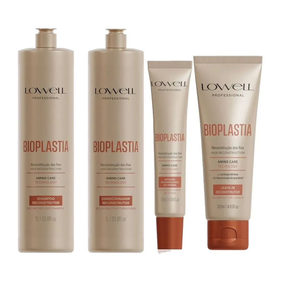 Kit Bioplastia Lowell - Shampoo 1L, Condicionador 1L, Máscara 25ml e Leave-in para Reconstrução Capilar 120ml