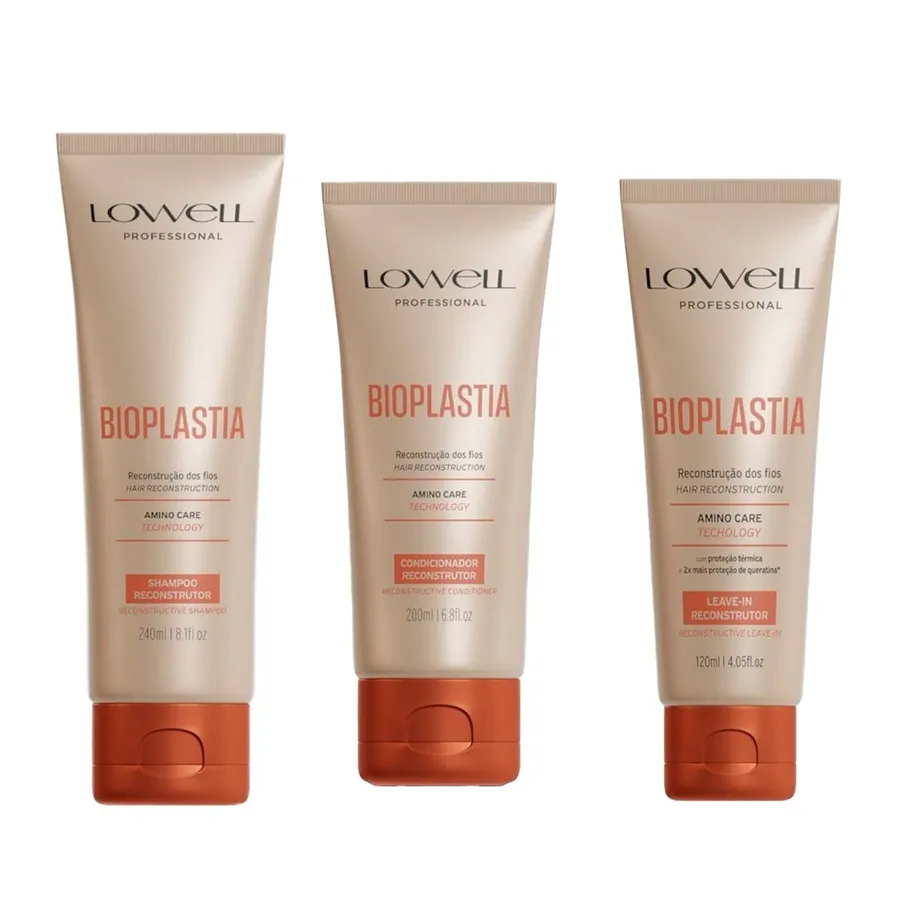 Kit Bioplastia Lowell com Shampoo, Condicionador e Leave-in para Reconstrução Capilar