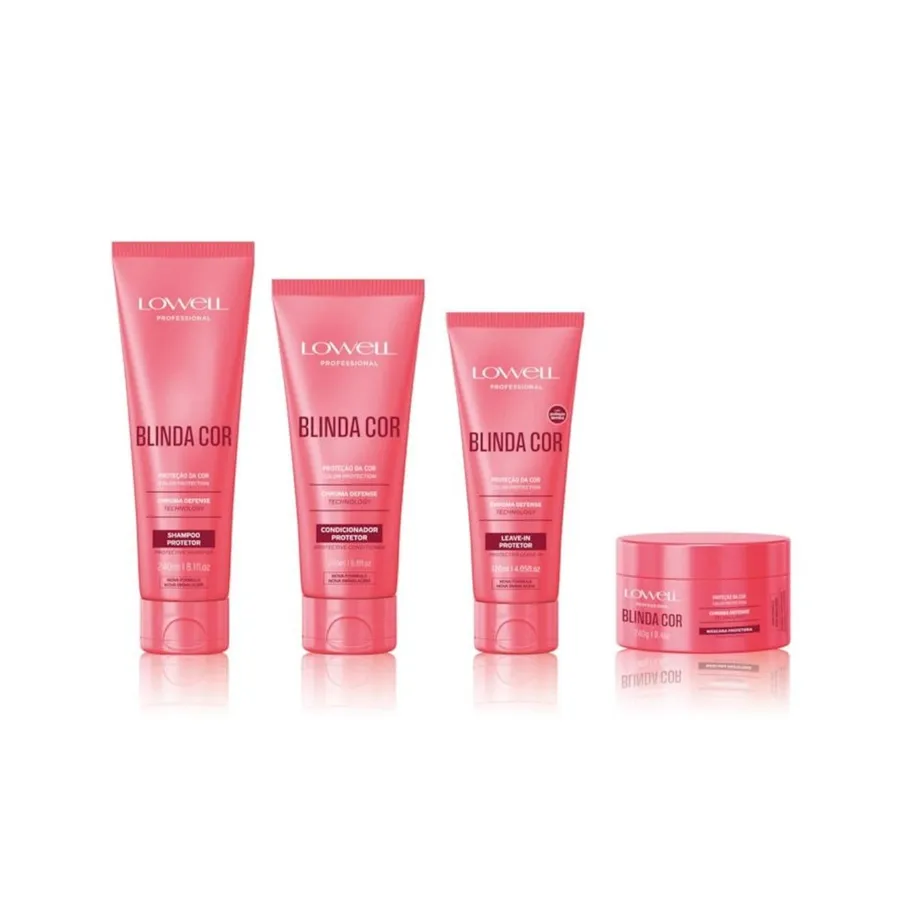 Kit Blinda Cor Lowell - Proteção e Prolongamento da Cor com Shampoo, Condicionador, Leave-in e Máscara