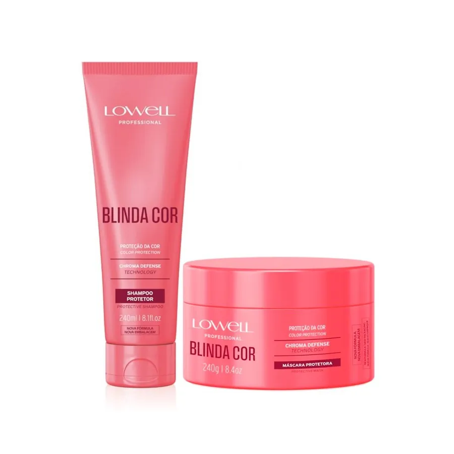Kit Blinda Cor Lowell - Shampoo 240ml + Máscara para Proteção e Prolongamento da Cor dos Cabelos 240g
