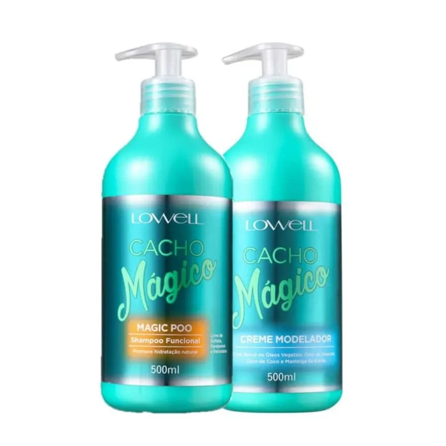 Kit Profissional Lowell Cacho Mágico Shampoo e Creme Modelador Cada para Cachos Definidos 500ml
