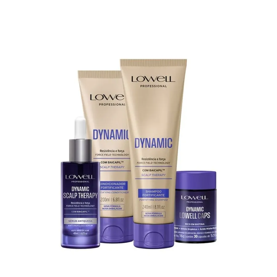 Kit Lowell Dynamic Scalp Therapy 4 Produtos - Shampoo, Condicionador, Sérum e Caps para Fortalecer e Reduzir Queda