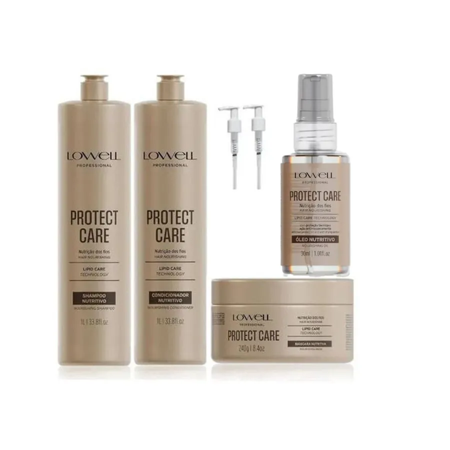 Kit Lowell Protect Care Nutritivo Shampoo, Condicionador, Máscara e Óleo - Proteção Máxima para Cabelos 30ml