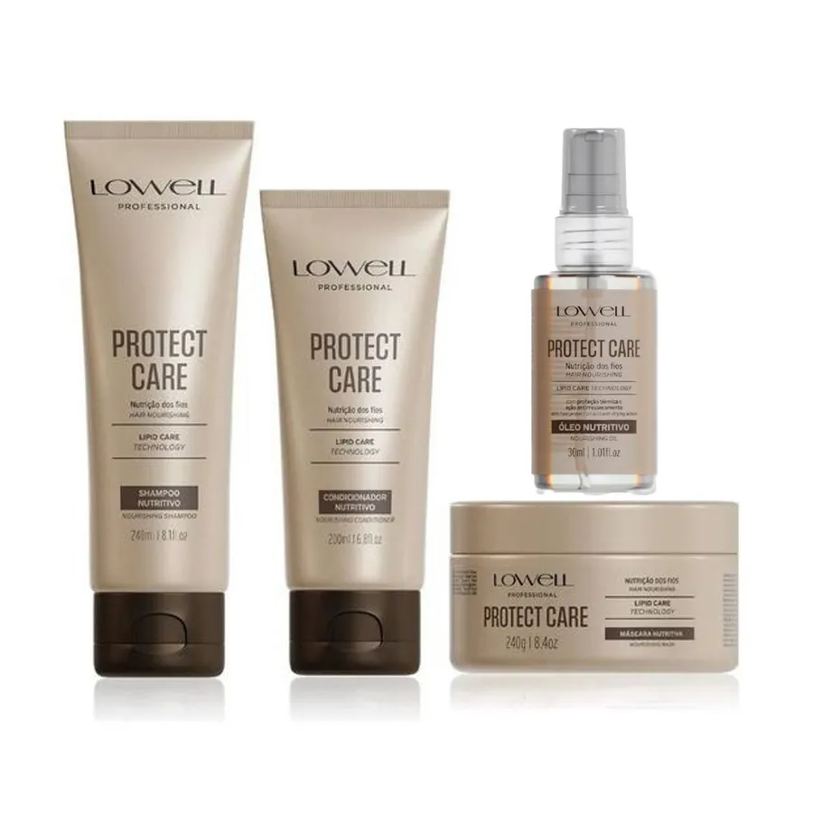 Kit Lowell Protect Care 4 Produtos - Nutrição e Proteção Máxima para Cabelos Secos e Ressecados