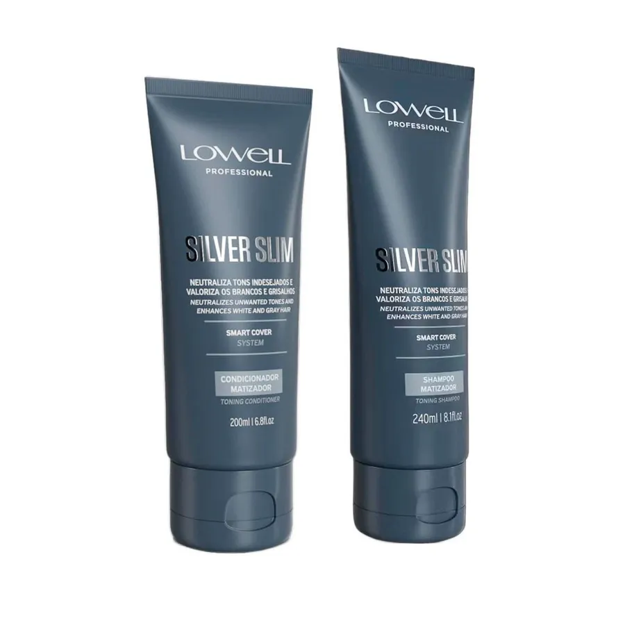 Kit Silver Slim LOWELL Profissional Shampoo 240ml e Condicionador para Cabelos Grisalhos 200ml