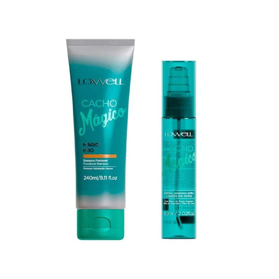 Kit Lowell Cacho Mágico Funcional Shampoo 240ml + Magic Oil para Nutrificação e Definição dos Cachos 60ml