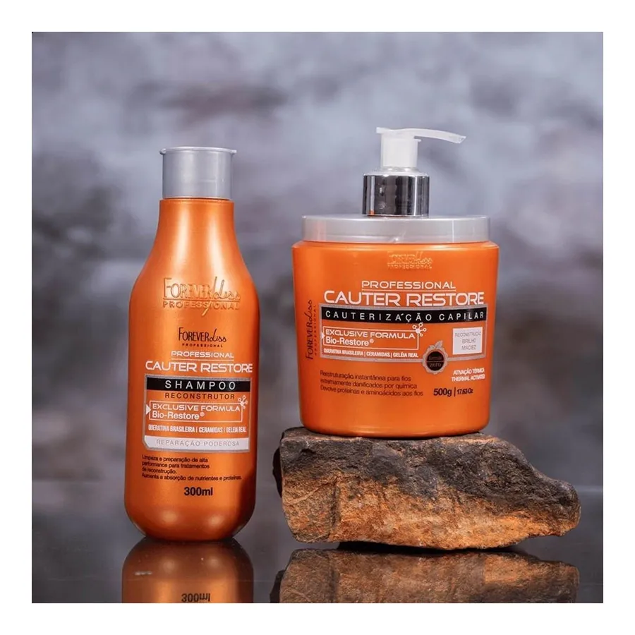 Kit Cauter Restore Forever Liss com Shampoo 300ml e Máscara para Cauterização Capilar e Reconstrução 500g