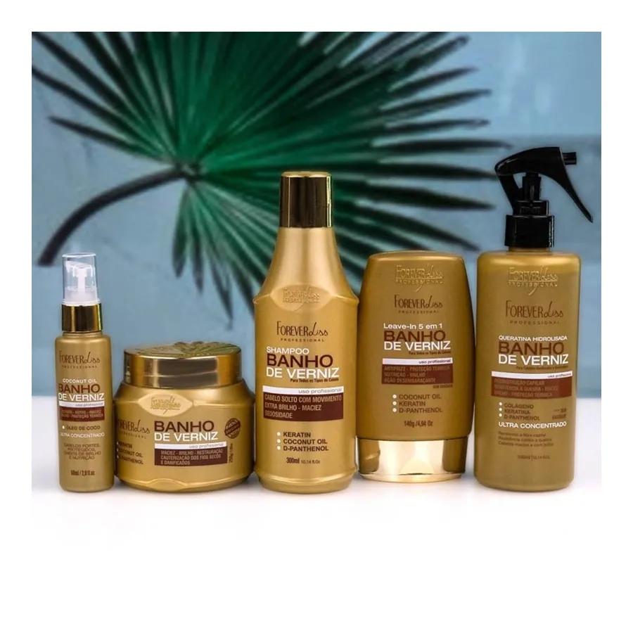 Kit Capilar Banho de Verniz Forever Liss Completo com Shampoo, Queratina, Máscara, Leave-in e Óleo de Coco — foto 3
