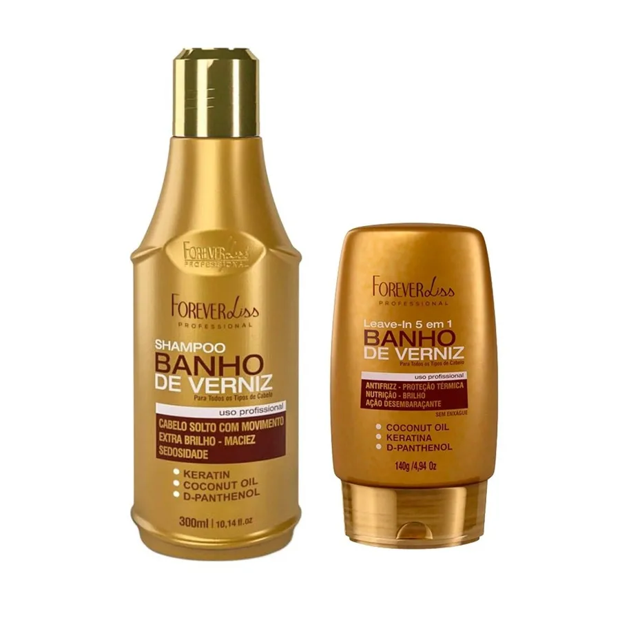 Kit Banho de Verniz Forever Liss com Shampoo 300ml + Leave-in para Cabelos Brilhantes e Sedosos 140g