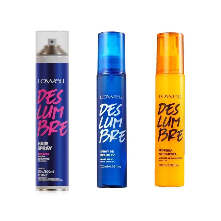 Kit Linha Spray Deslumbre Lowell Profissional Kit com Fixador, Gloss e Proteína Anti-quebra para Cabelos Brilhantes e Fortalecidos