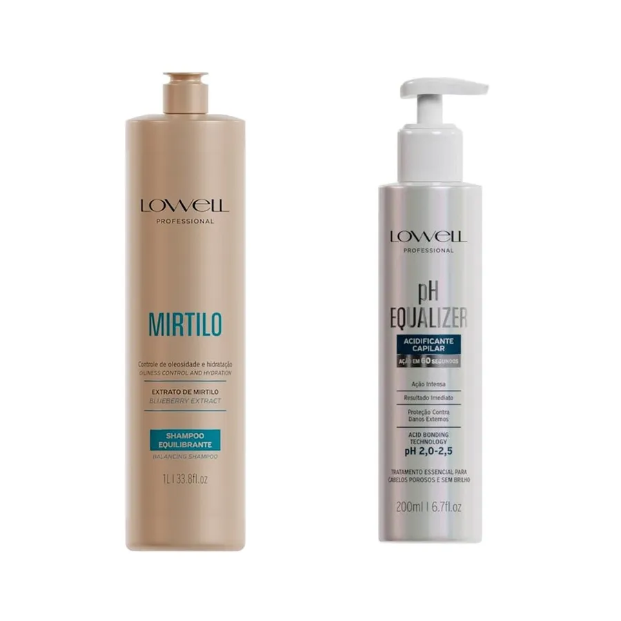 Kit Lowell pH Equalizer 200ml + Shampoo Mirtilo Controle Oleosidade e Hidratação 1000ml