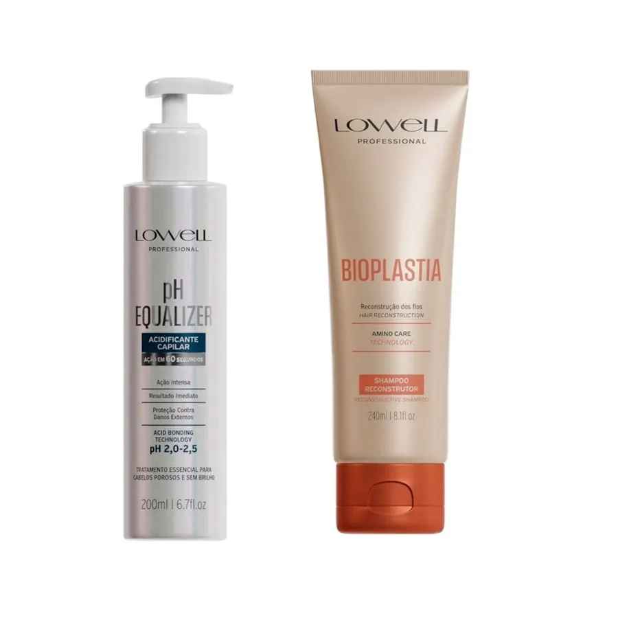 Kit Lowell pH Equalizer 200ml + Shampoo Reconstrutor Bioplastia para Cabelos Porosos 240ml