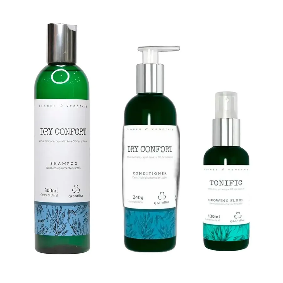 Kit Grandha Dry Confort + Tonific Growing Fluid para Controle da Oleosidade e Fortalecimento Capilar