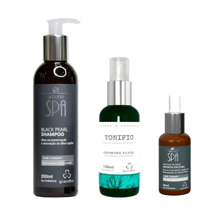 Kit Crescimento Capilar Grandha Black Pearl + Tonific + Magma - Ativa e Renova a Fibra Capilar 410ml