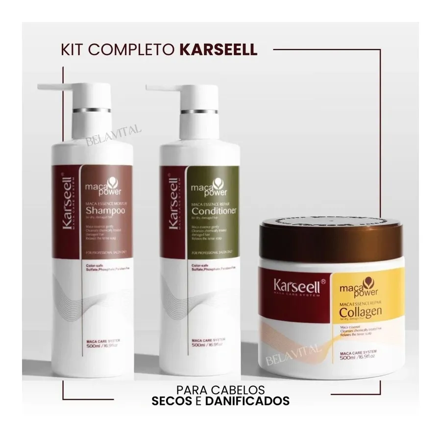 Bela Vital Kit Karseell Completo: Shampoo, Condicionador e Máscara — foto 3