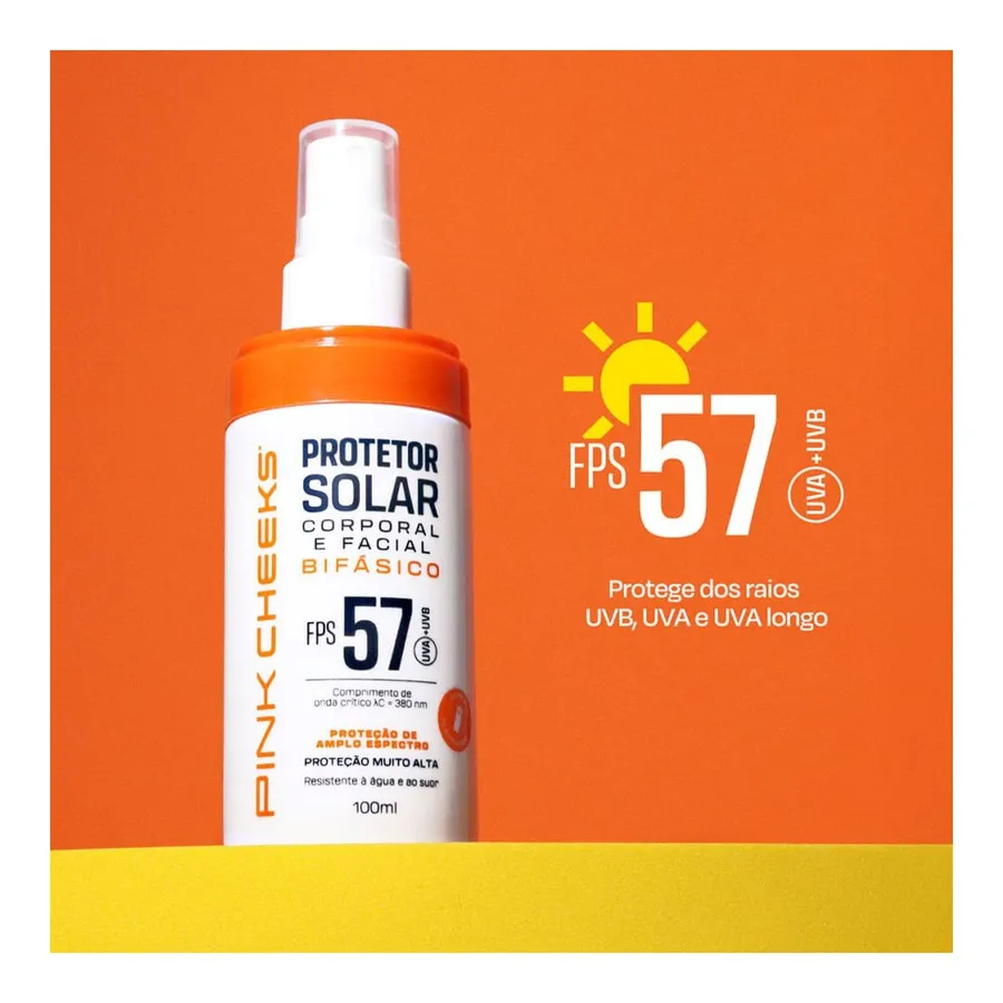 Protetor Solar Corporal e Facial Pink Cheeks Bifásico FPS 57 FPUVA 30 100ml — foto 3
