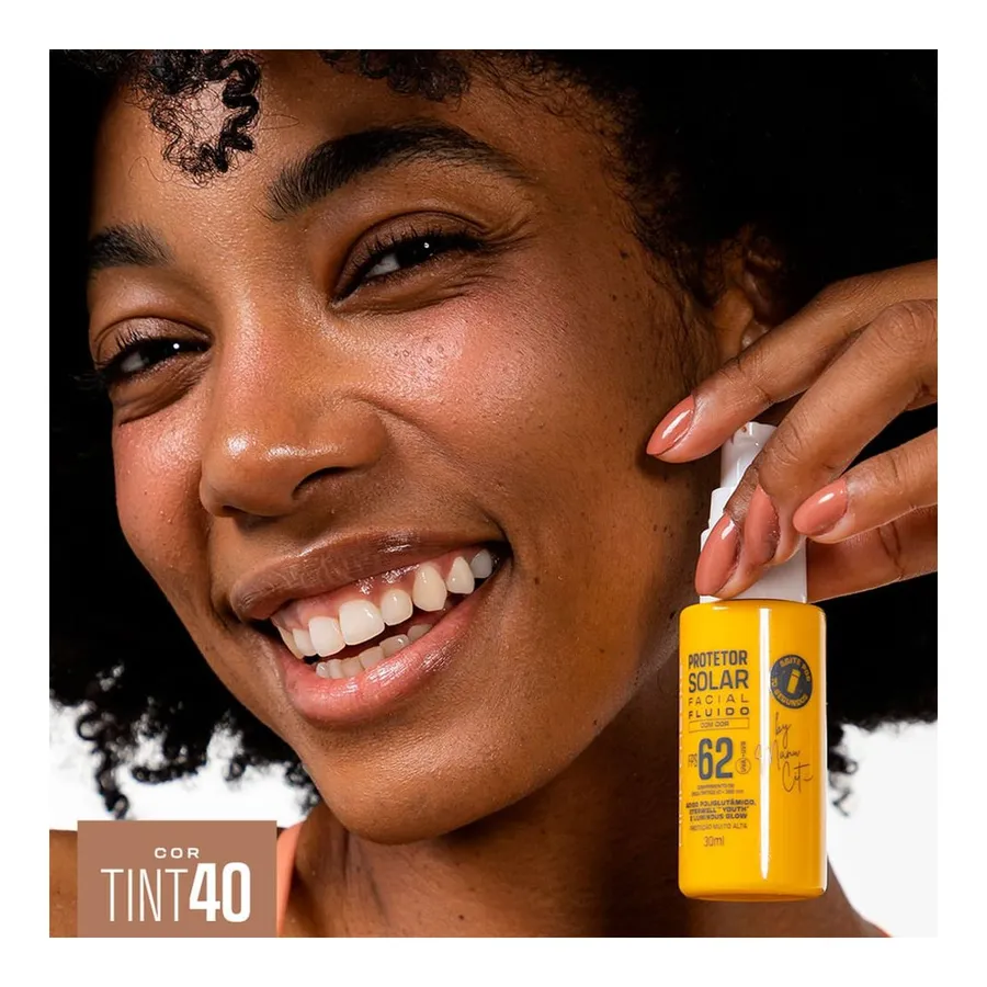 Protetor Solar Facial Pink Cheeks Fluido By Manu Cit FPS 62 Tint 40 30ml — foto 3