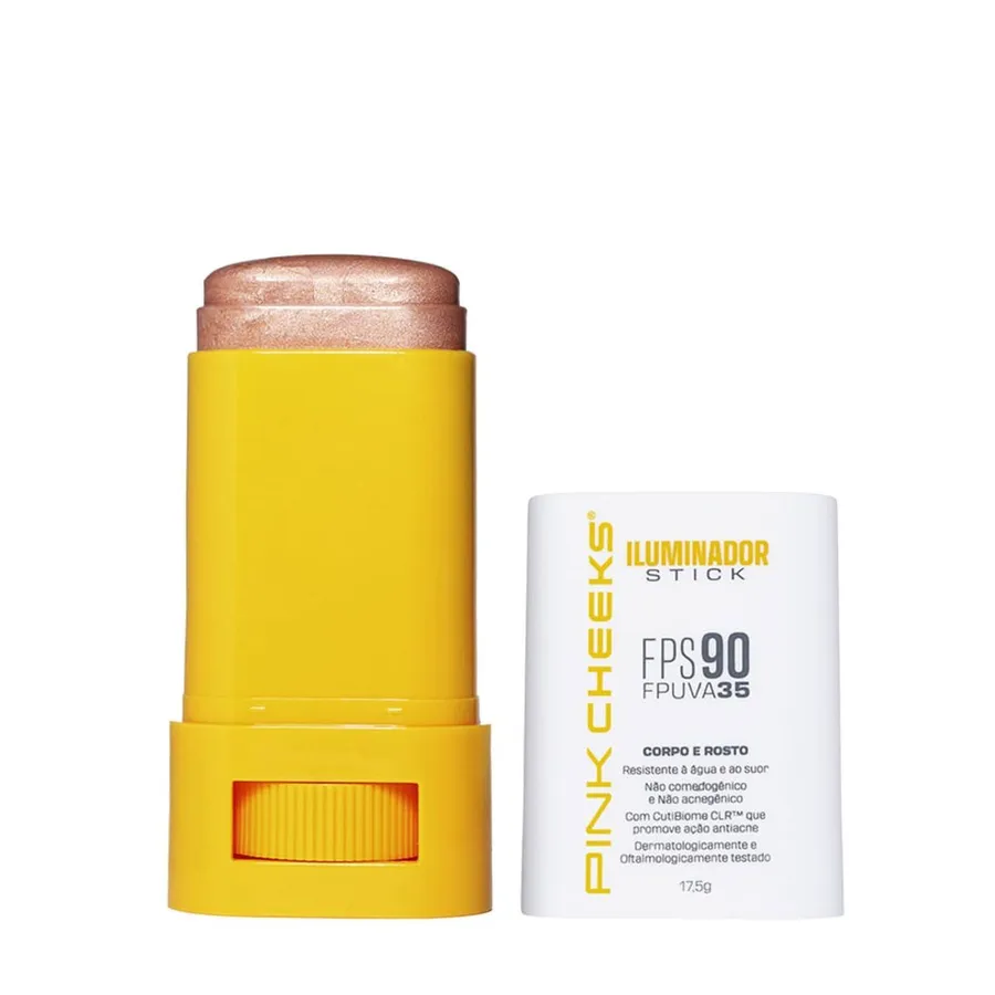 Pink Cheeks Iluminador Multifuncional Corporal e Facial com Proteção Solar Cheeks FPS 90 FPUVA 35 17,5g