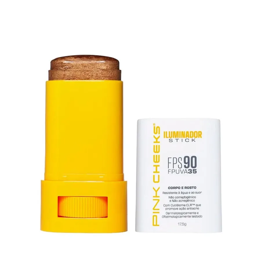 Iluminador Multifuncional Facial e Corporal com Proteção Solar Pink Cheeks Glow Fps 90 Fpuva 35 Bronze 17,5g