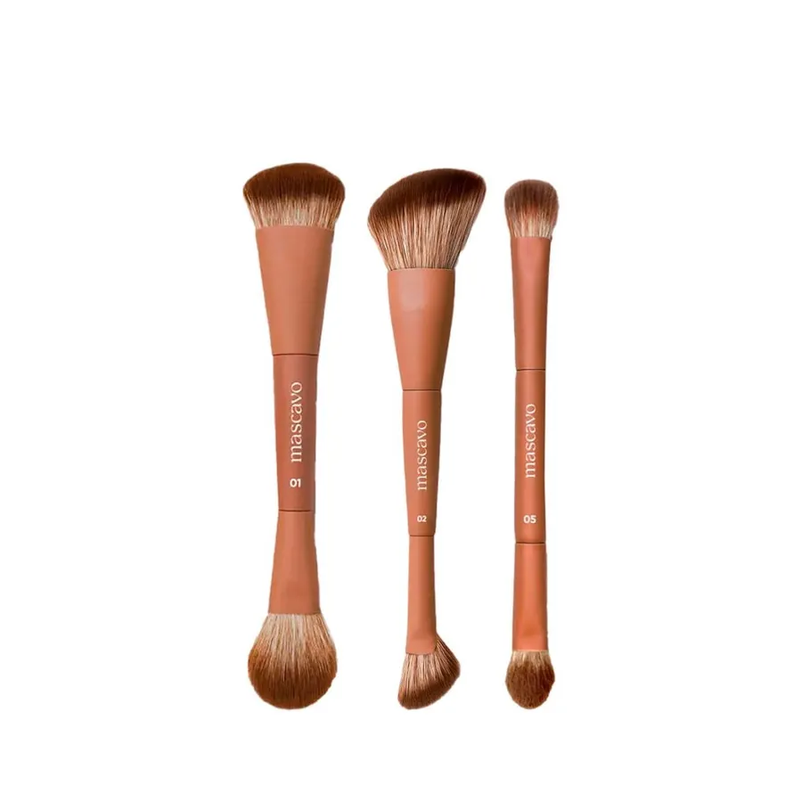 Kit Mascavo Pro Series Pincel de Maquiagem Duplo para Rosto + Duplo Angular + Duplo para Sombra