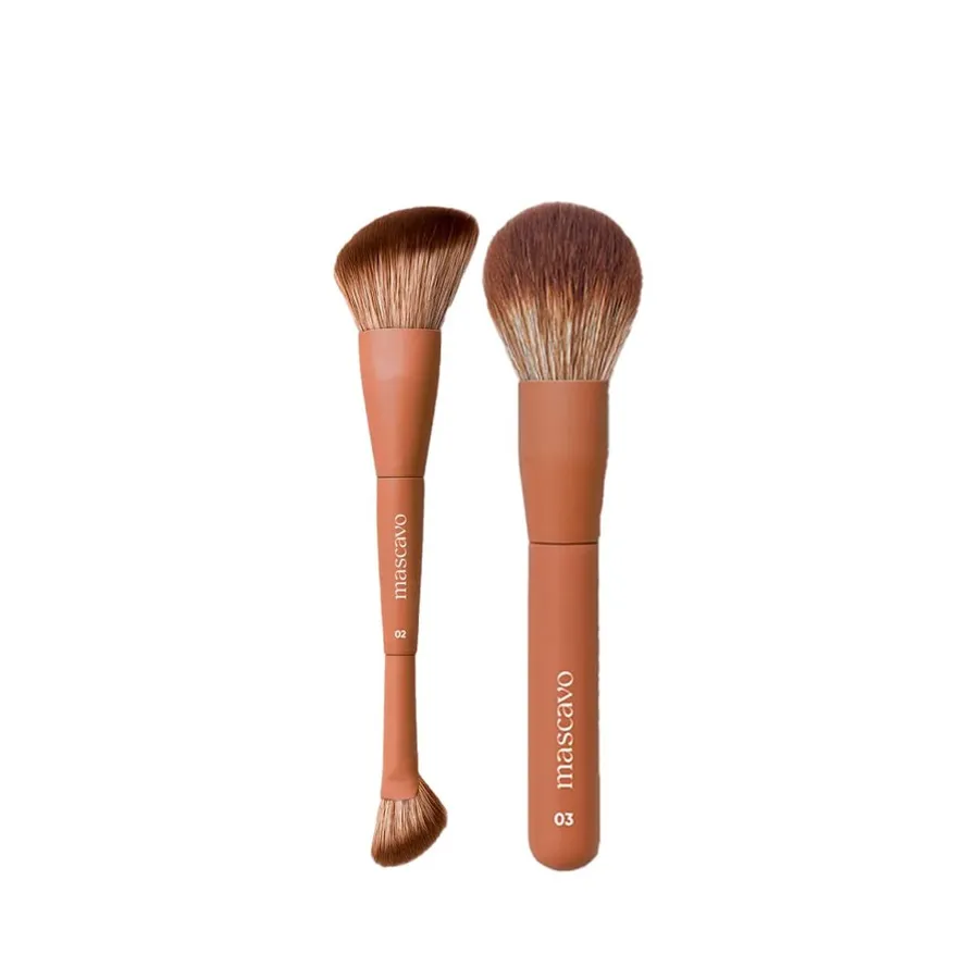 Kit Mascavo Pro Series Pincel de Maquiagem Duplo Angular + Pincel Multifuncional Rosto