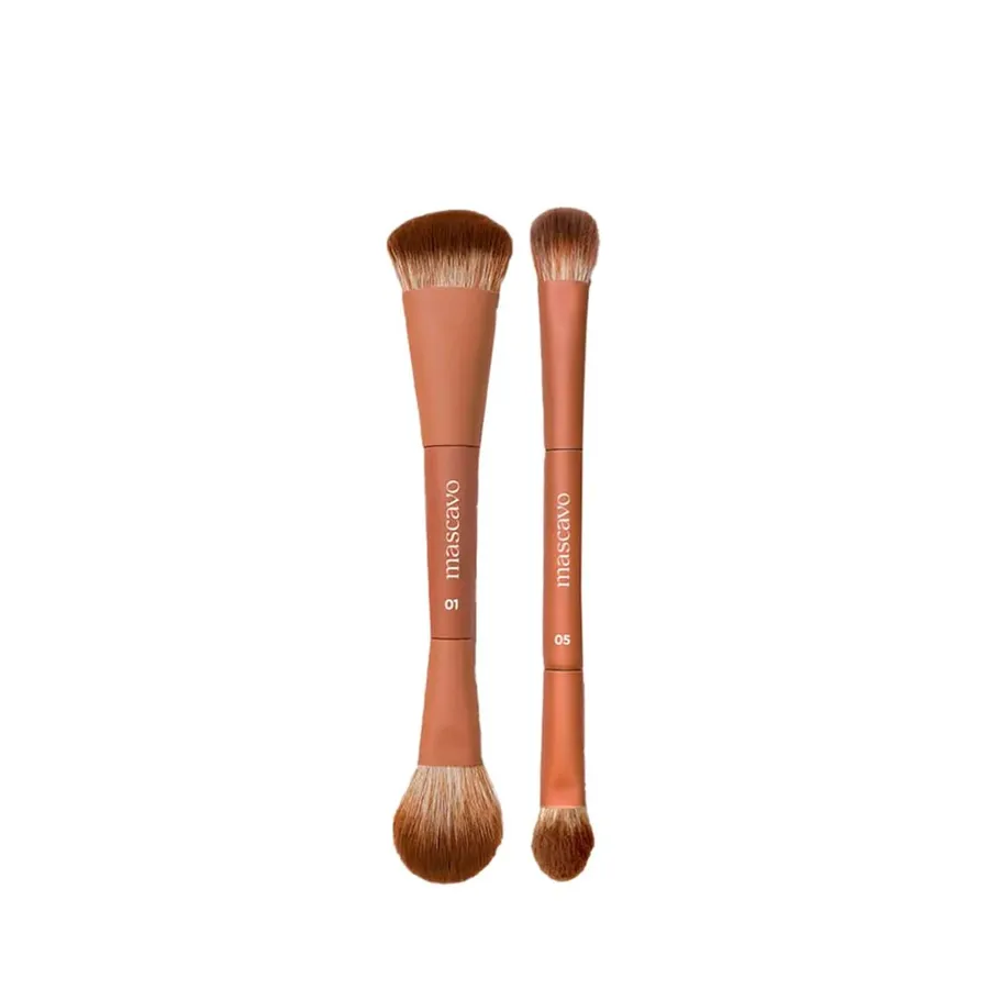 Kit Mascavo Pro Series Pincel de Maquiagem Duplo para Rosto + Pincel Duplo para Sombra