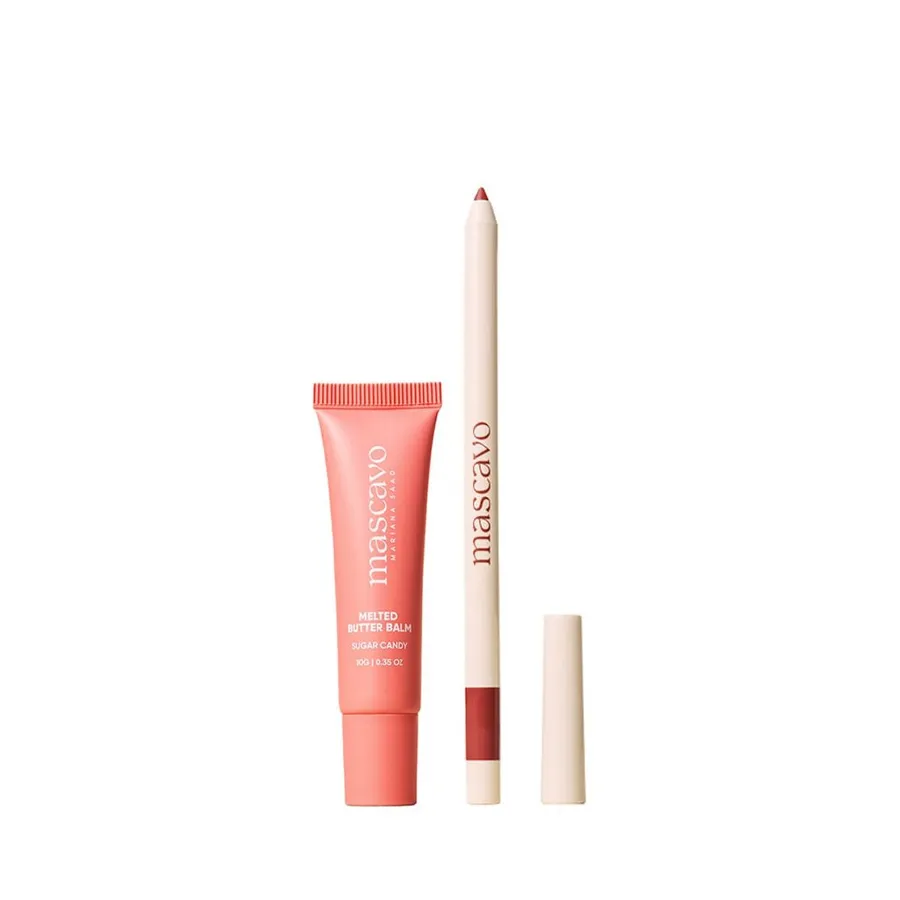 Kit Mascavo Melted Butter Lip Balm Sugar Candy 10g + Lapiseira Labial Dusty Rose 0,3g