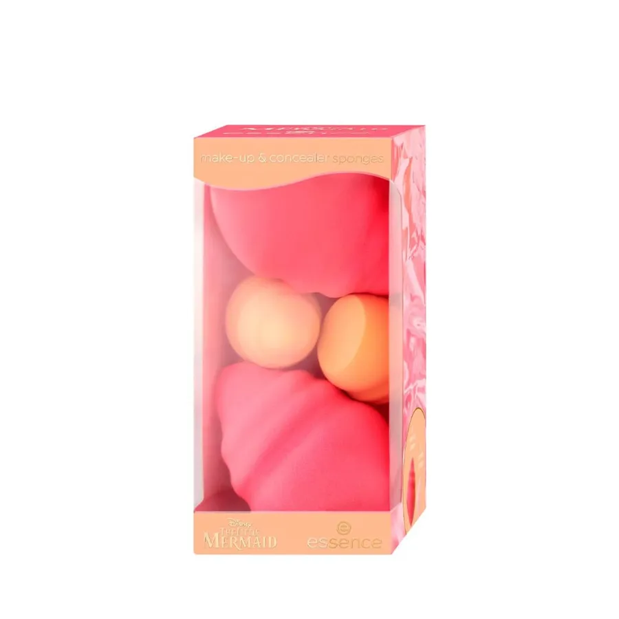 Kit de Esponjas para Maquiagem Essence Disney a Pequena Sereia Rosa e Laranja 4 unidades