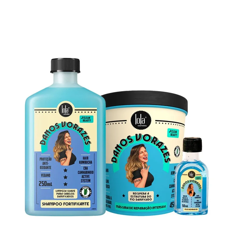 Lola From Rio Kit Reconstrução Danos Vorazes - Shampoo + Máscara de Reconstrução + Óleo Reparador Capilar 250ml + 450g + 50ml