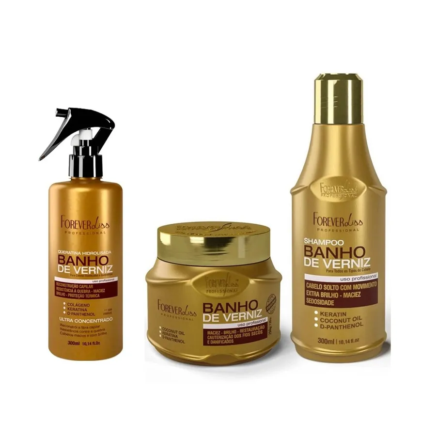 Kit Forever Liss Banho de Verniz Shampoo + Máscara 500ml + 250g