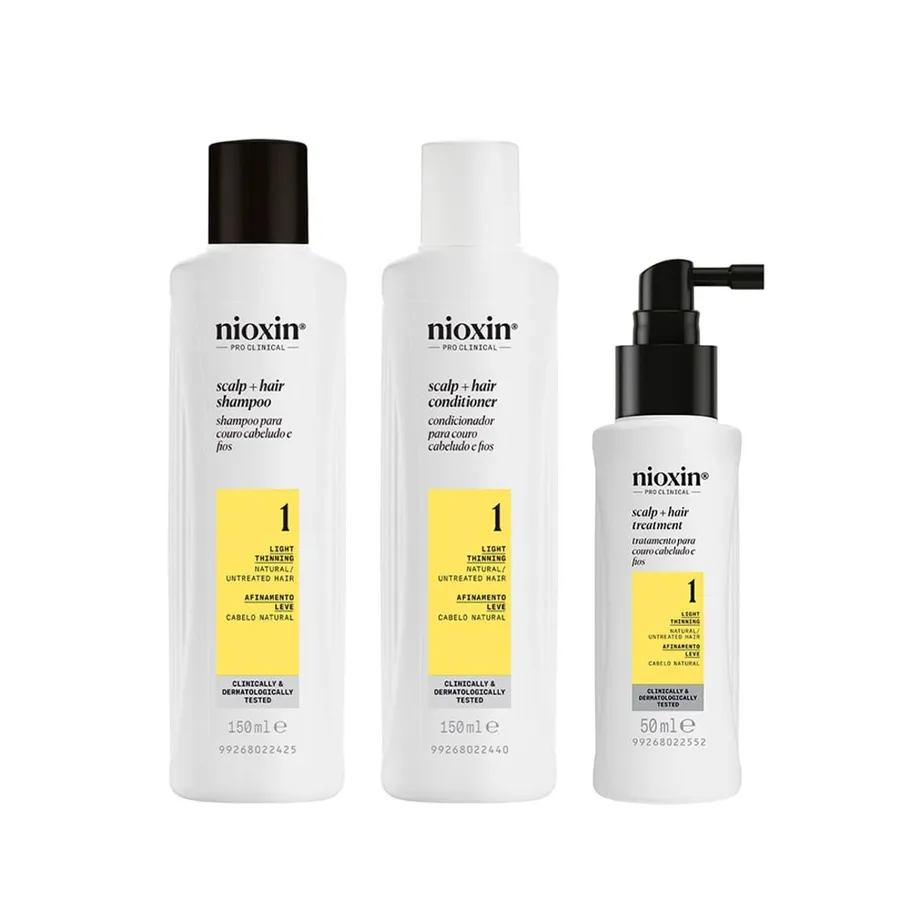 Nioxin Kit Sistema 1 de Espessamento para Cabelo Natural com Afinamento Leve 150ml + 150ml + 50ml