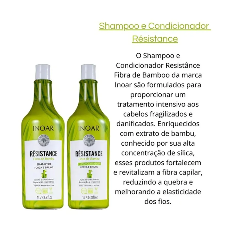 Inoar Kit Resistance Fibra Bambu Shampoo + Condicionador 1L — foto 3